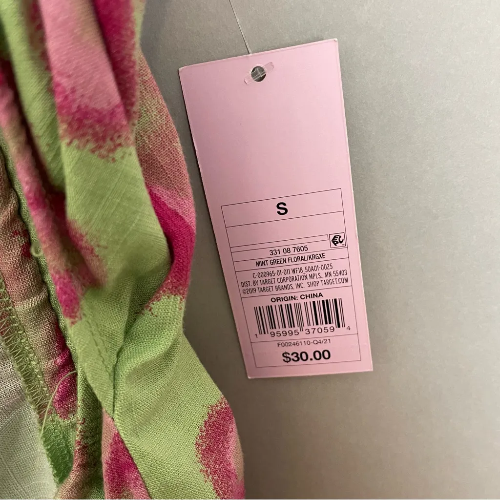 Wild Fable Cut-Out Dress Floral NWT‎ Green Pink Bodycon Fairycore Ruched Small - Image 7