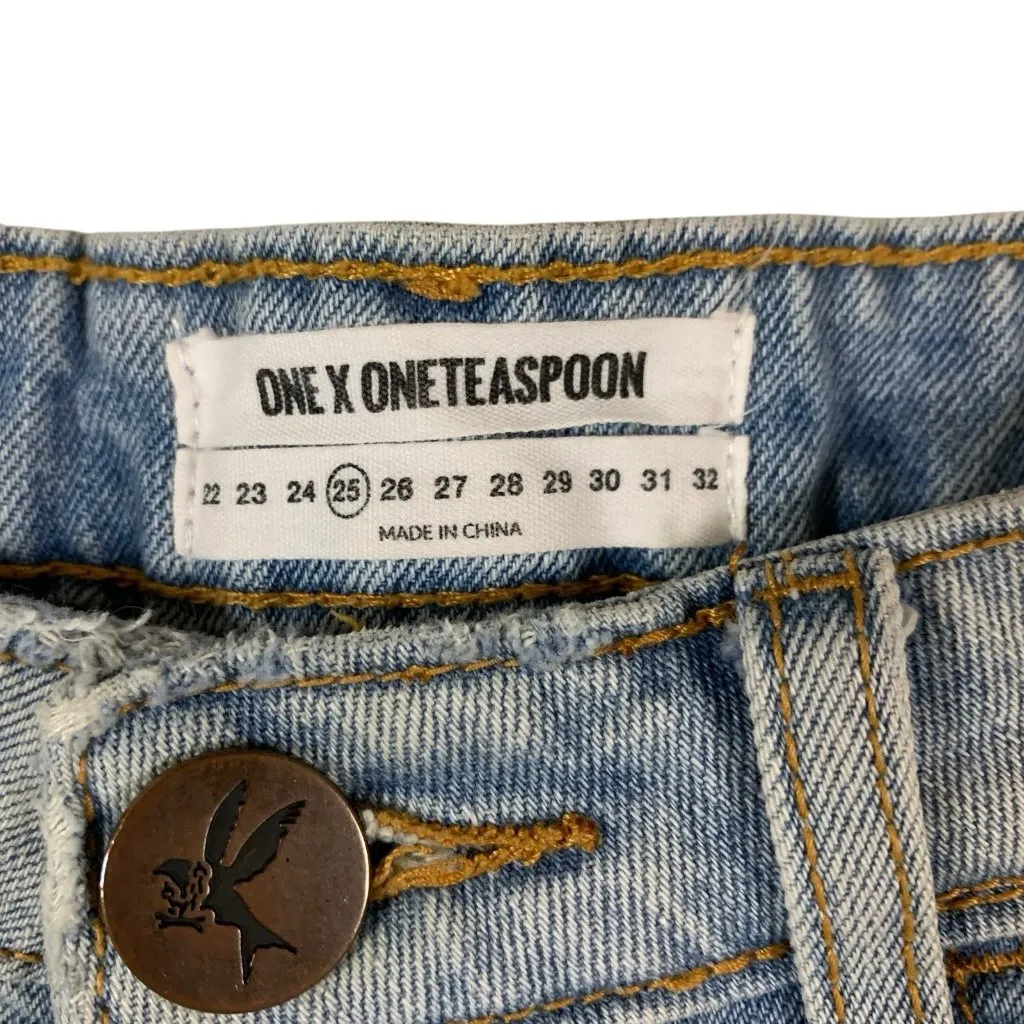 One Teaspoon 25 Distressed Denim Shorts Raw‎ Hem Festival Y2K Grunge Cutoff - Image 2