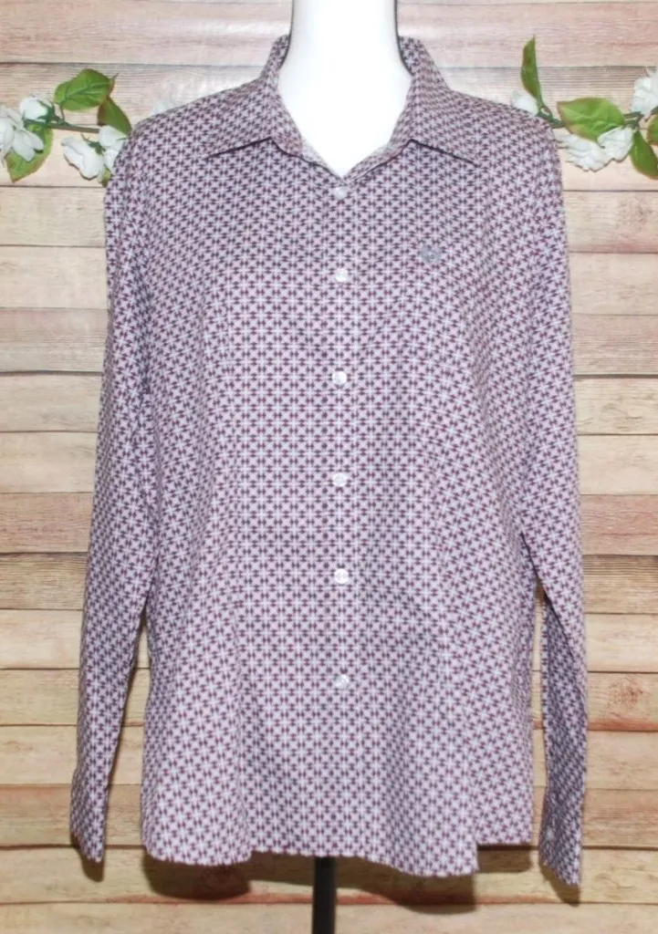 Panhandle Ladies XL Maroon Print Button Up Western Dress Shirt Cowgirl Cotton - Image 1
