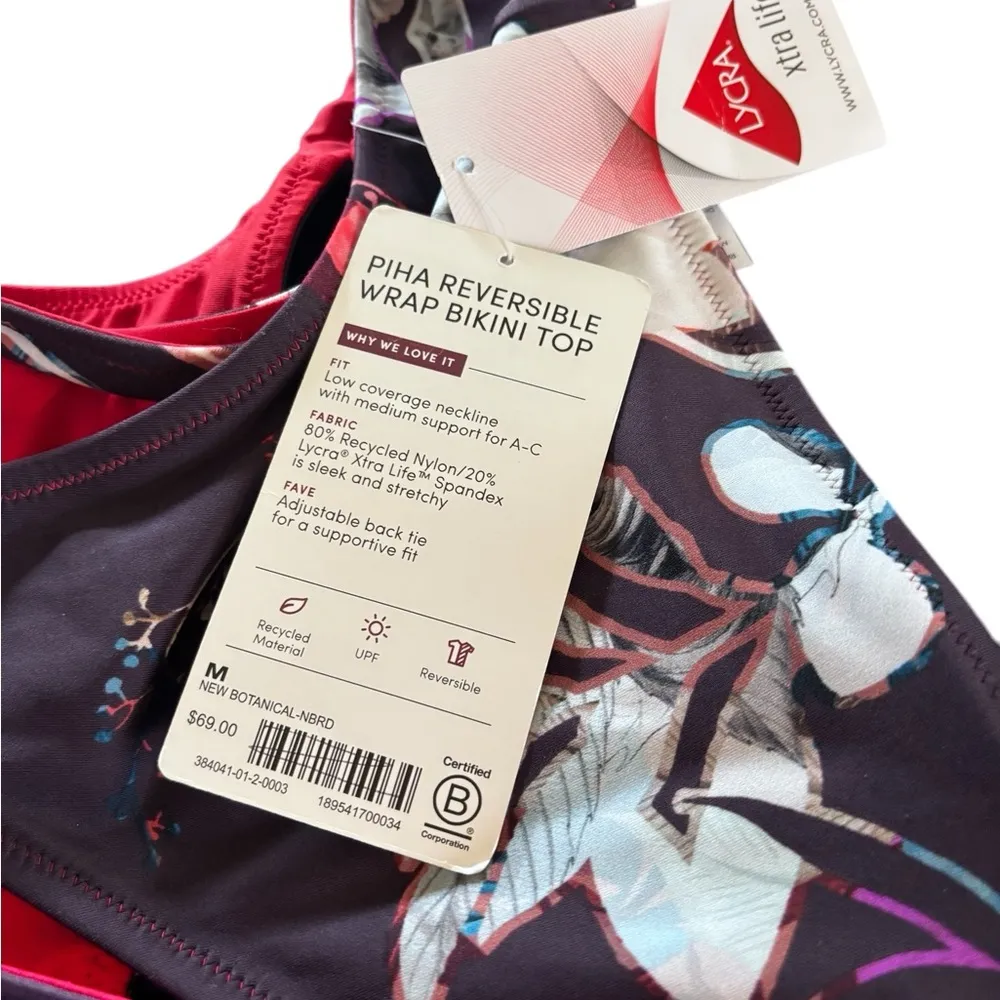 Athleta PIHA Reversible Wrap Bikini Top New Botanical Red/Floral Sz M A-C Cup - Image 7