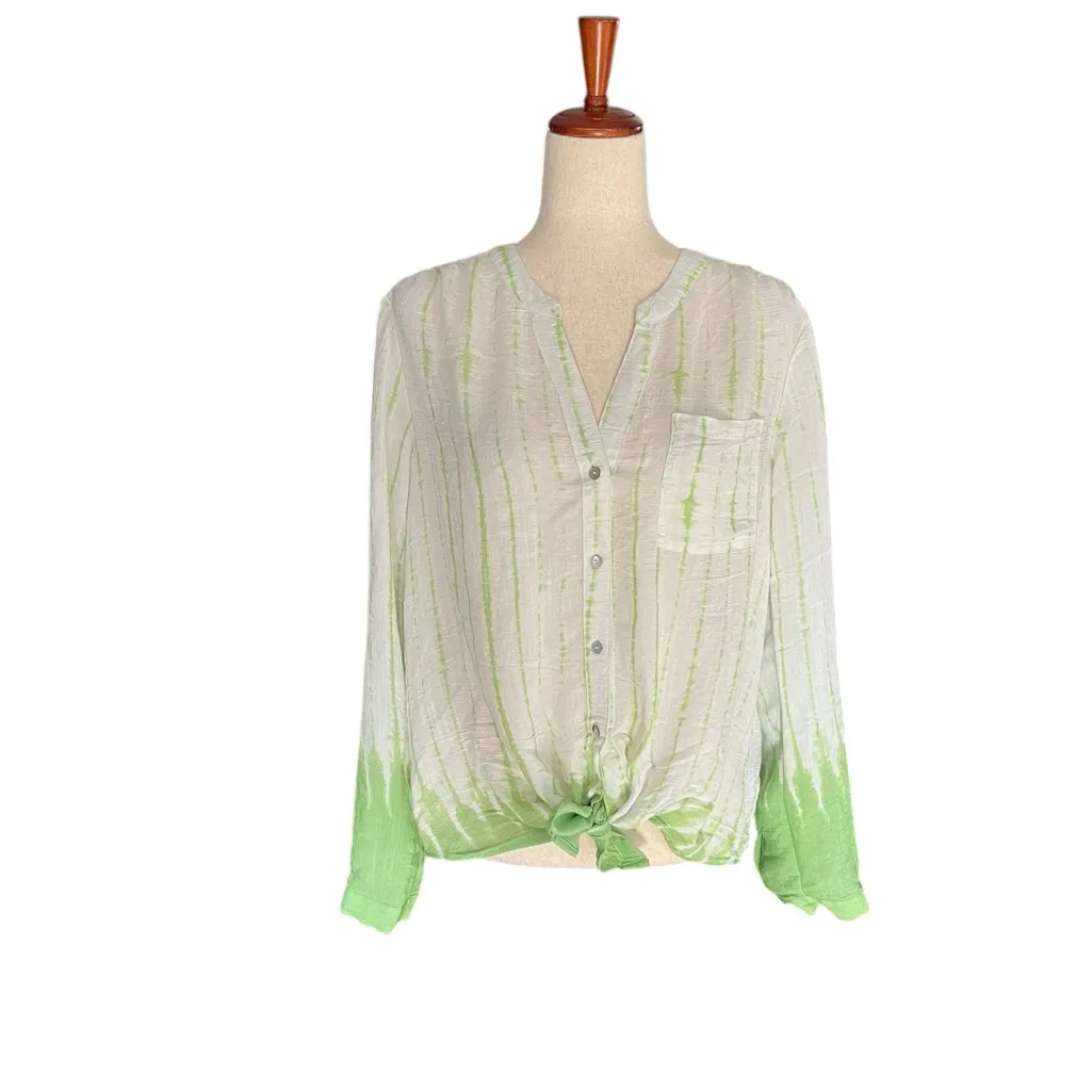 Zac & Rachel Tie Front Button down Blouse White Size L - Image 6