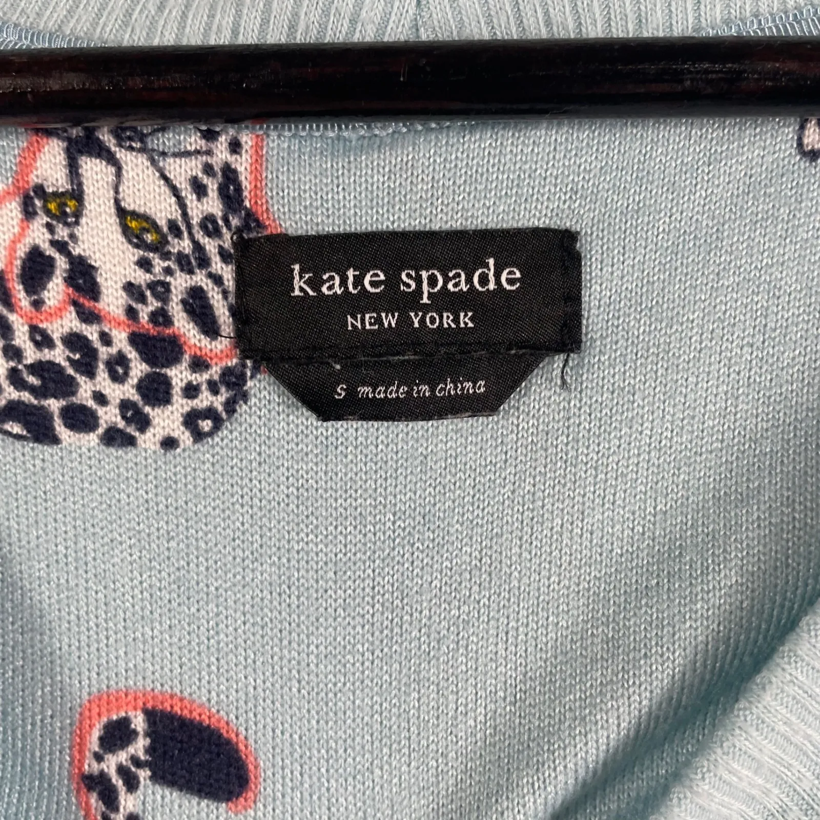 Kate‎ Spade New York Leopard Print Long Sleeve Blue Sweater Women's Small - Image 2