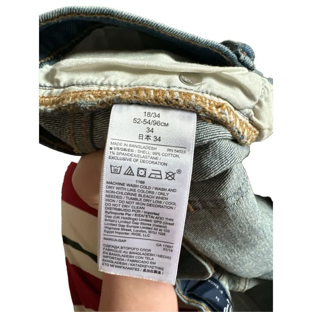 NEW GAP denim 5” USA‎ red white blue star print festive shorts sz 34 - Image 7