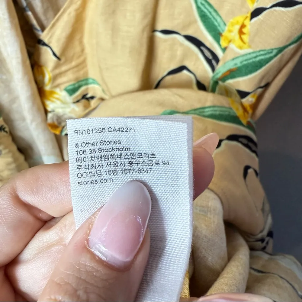 & Other Stories Tropical Flower Print Linen Blend Wrap Mini Dress US size 2 - Image 10