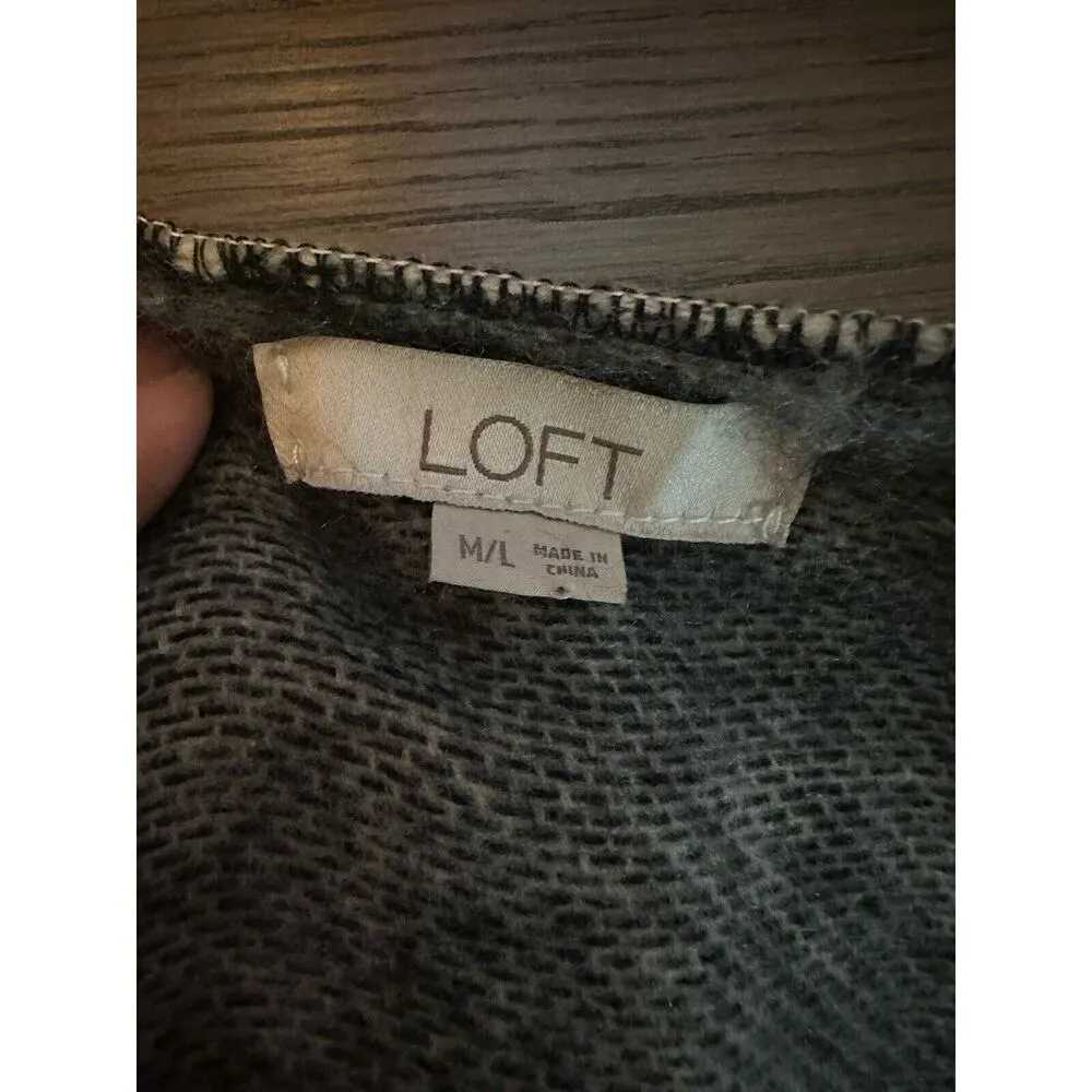 LOFT Poncho Cape Knit Sweater Ivory/Black Windowpane Check Acrylic Size M/L - Image 5