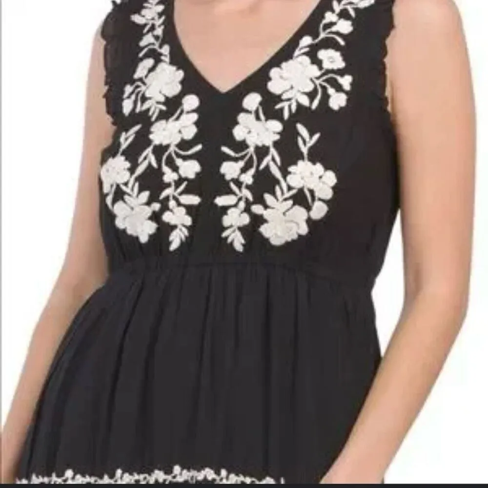 Lucky Brand black and white embroidered tiered midi dress small - Image 2