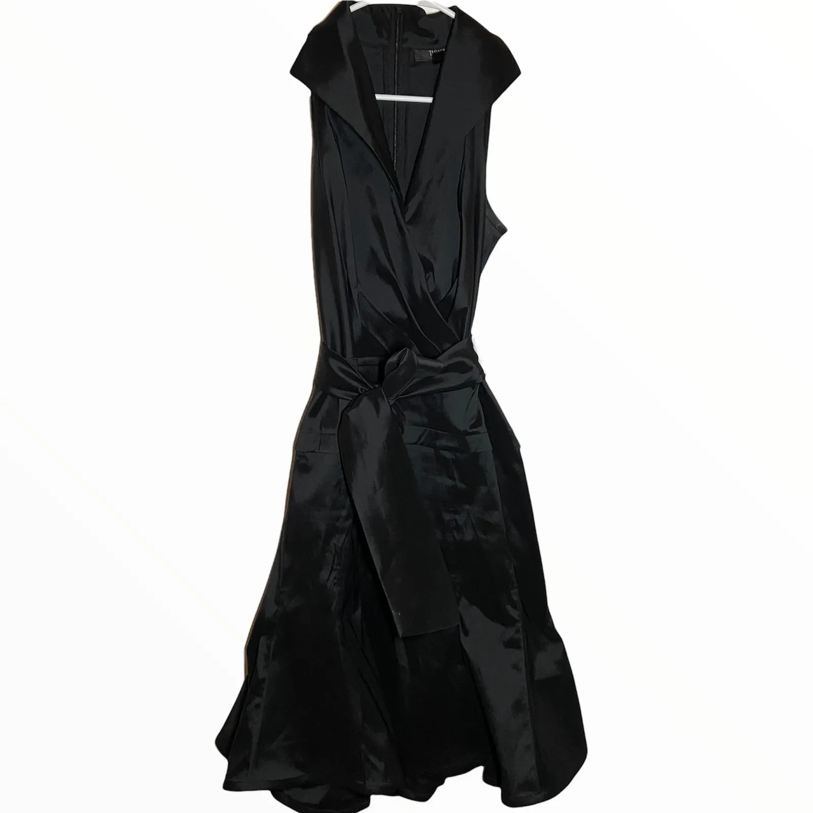 Vintage Tadashi Shoji Collection Little Black Dress 90 Knee Length Wrap Collar 6 - Image 2