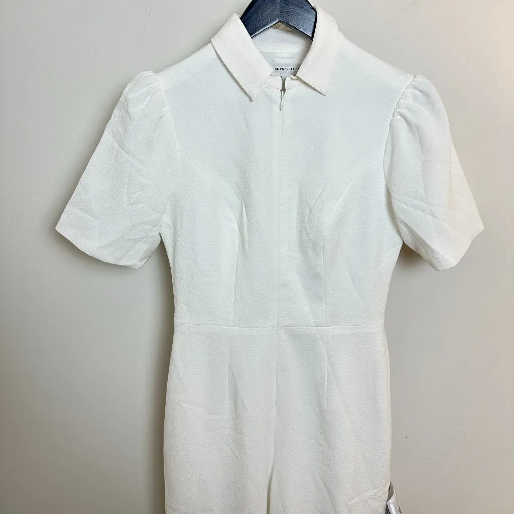 DRESS THE POPULATION Gloria Front Zip Jumpsuit in Off White Size X-Small - Image 3