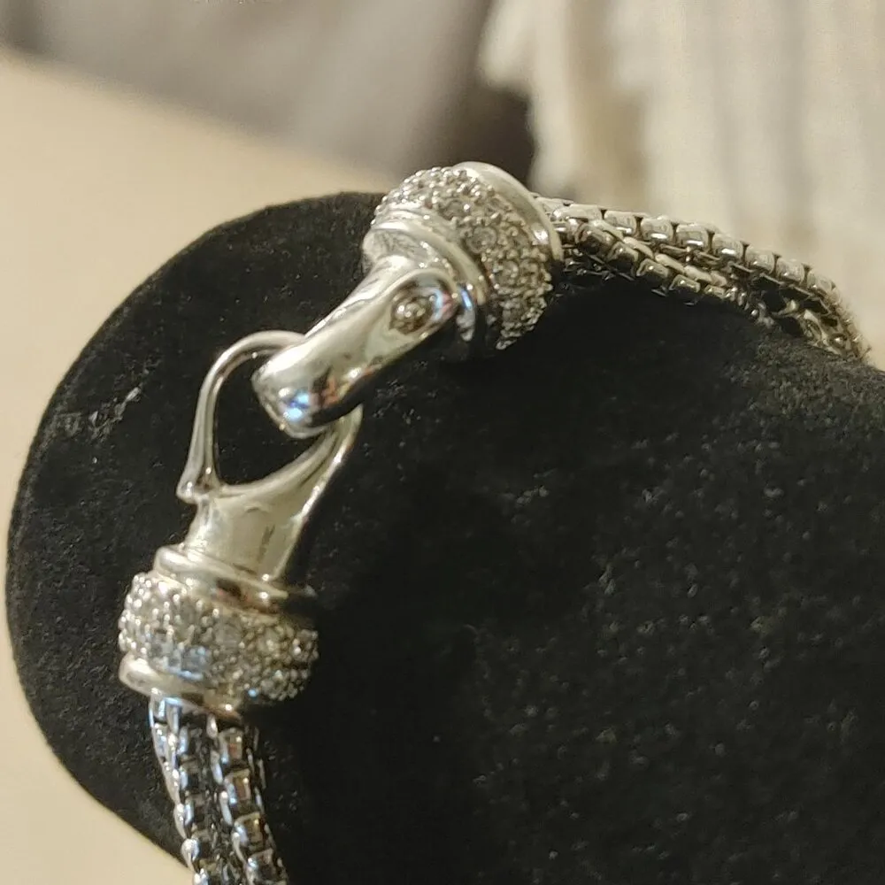 Cable Multi Strand Bracelet 8 inch Silver Tone Crystals Rhinestone Hook Clasp - Image 7