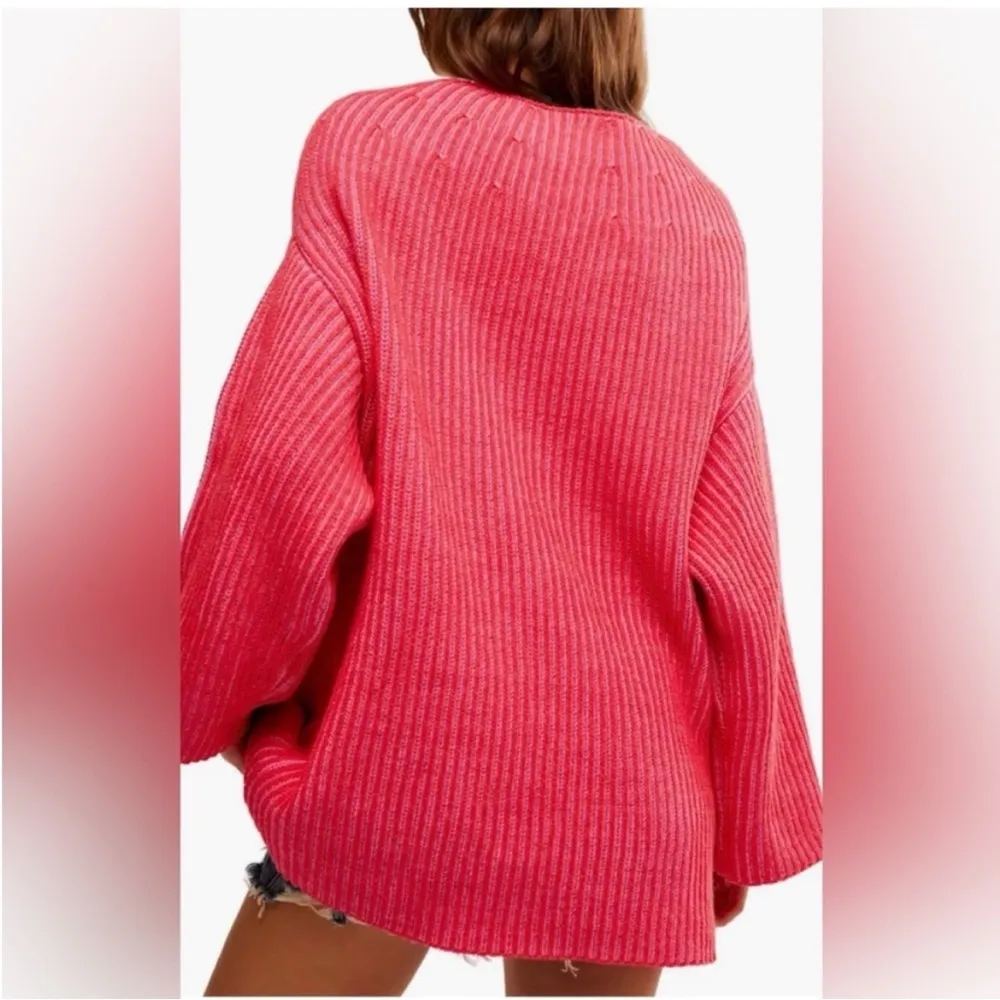 Free People Charlotte Blossom Glow Pink Rose Boho Oversized Sweater Sz Med NWT - Image 6