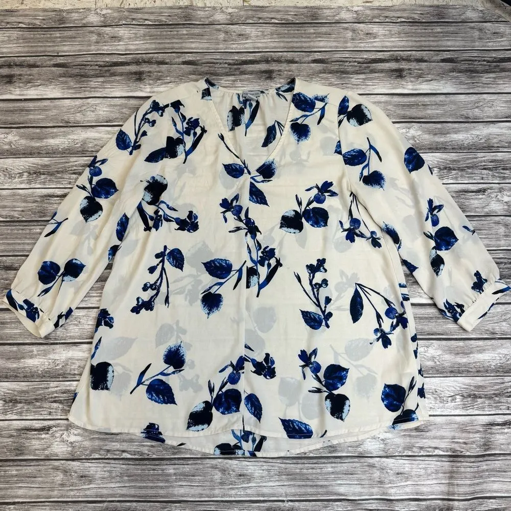 Paraphrase Women's Floral Foliage V Neck Blouse Cream Blue M Med Medium Pullover - Image 12