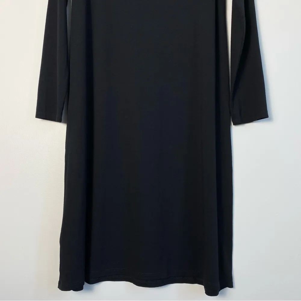 Eileen Fisher V Back Cutout Dress Medium Black Stretch Long Sleeve Minimalist - Image 8