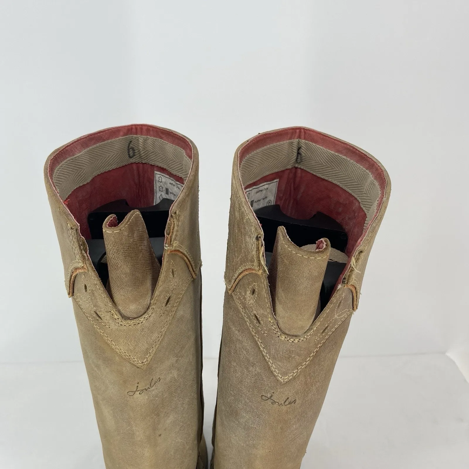 Joules Leather Riding Boots Embroidered Distressed Tan Women's Size US 8 UK 6 - Image 8