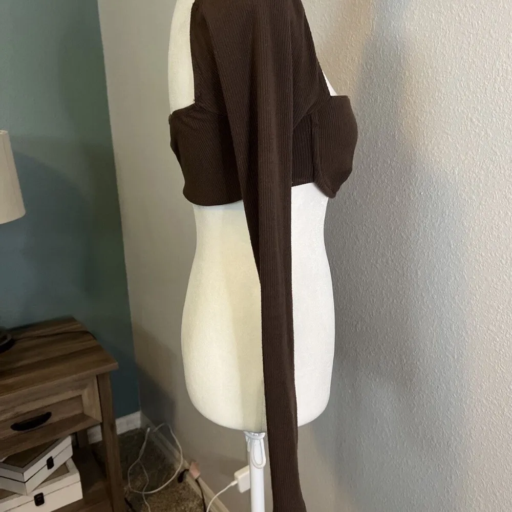 Princess Polly Becca Brown Ribbed Long Sleeve Bra Top Size 2 - Image 2