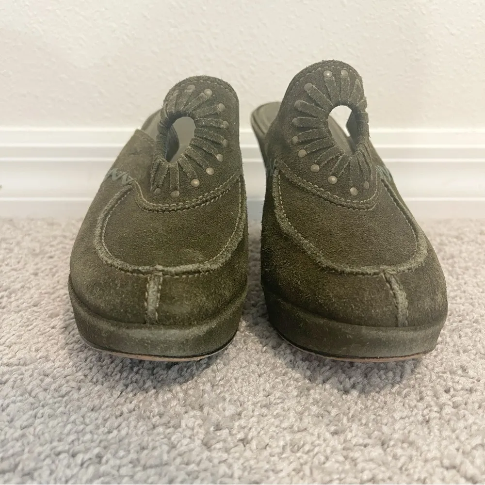 Frye‎ Suede Clog Womens Green Sz 6 Ingrid Apron Leather Block High Heel Slip On - Image 4