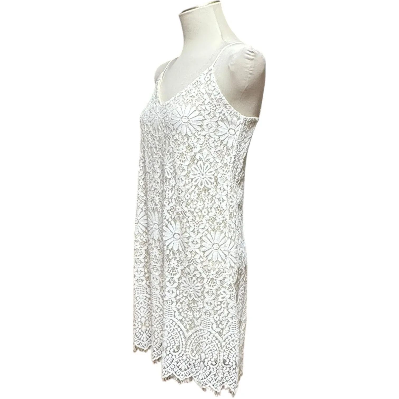 Socialite Lined Lace Mini Dress White Beige Medium - Image 3