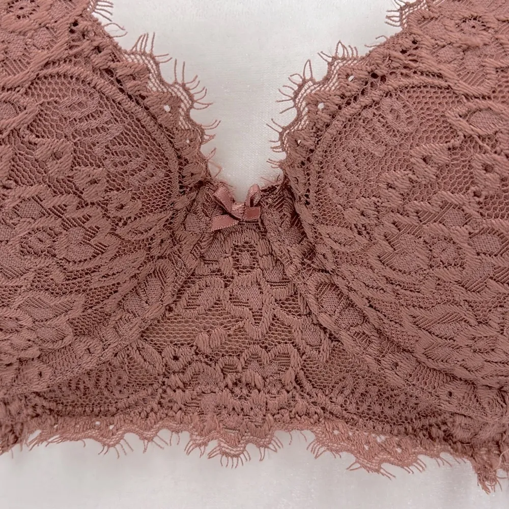 Aerie Real Power Plunge Push Up Mauve Eyelash Lace Bra Women’s Size 34D - Image 4