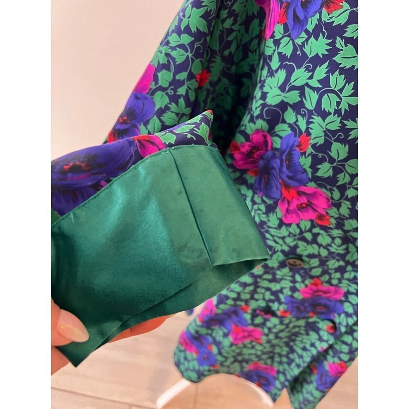 Vintage Victoria’s Secret Floral Satin Robe Green Shawl Collar 90s Loungewear M Size M - Image 5
