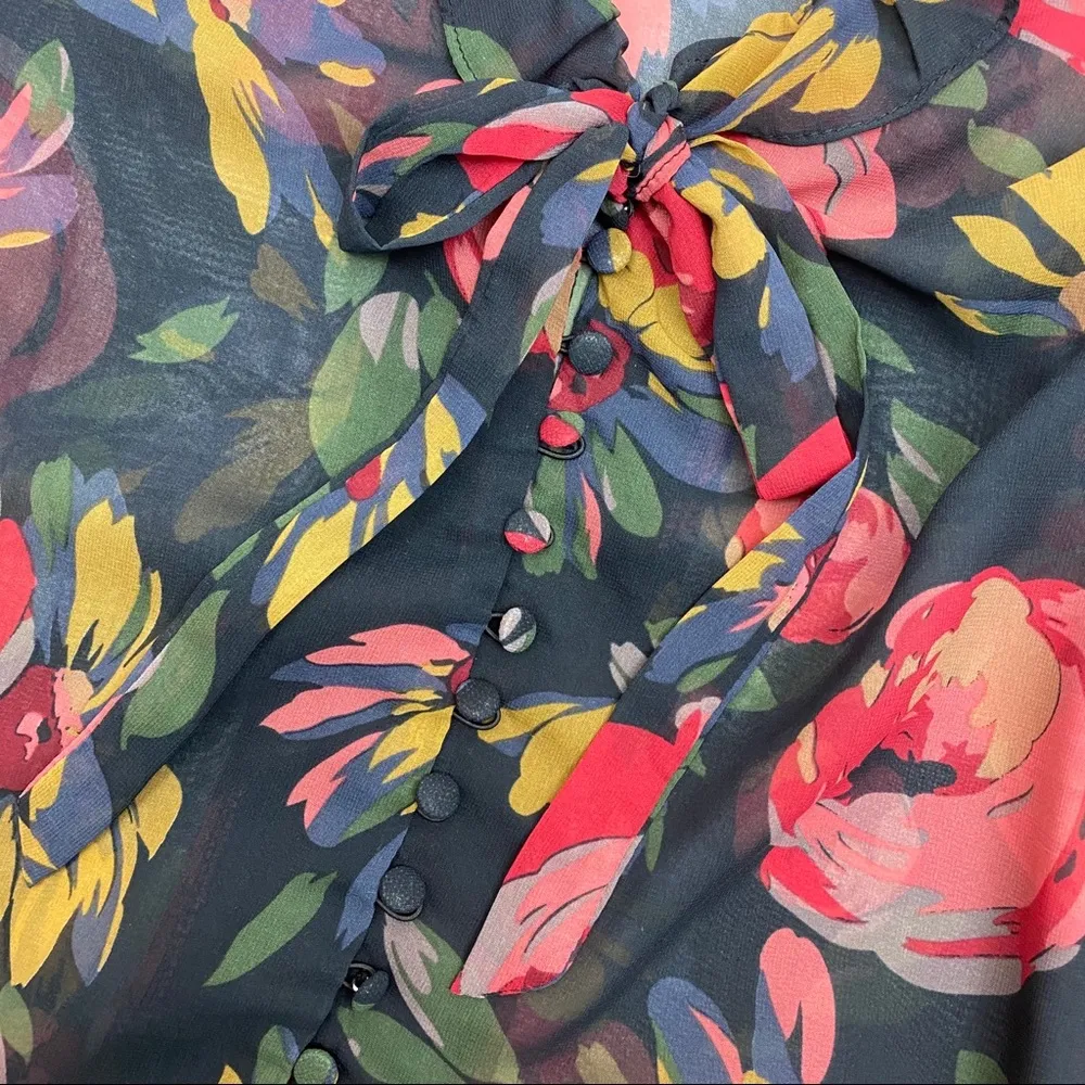 Majorelle Floral Ruffle Semi Sheer Peasant Top Boho Bohemian Cottagecore - Image 8