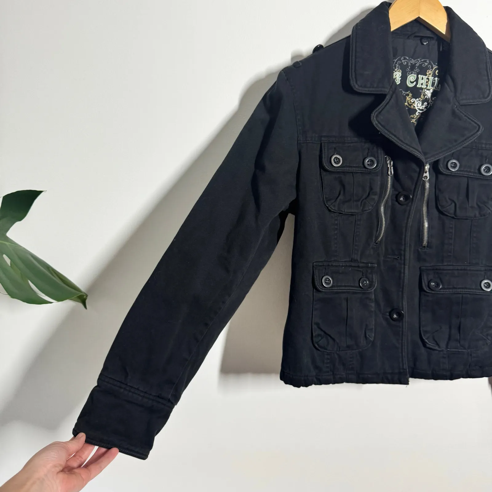 Big Chill Jacket Women L Black Military Chore Pocket Y2K Quilted Lined Cotton Size L - Image 10