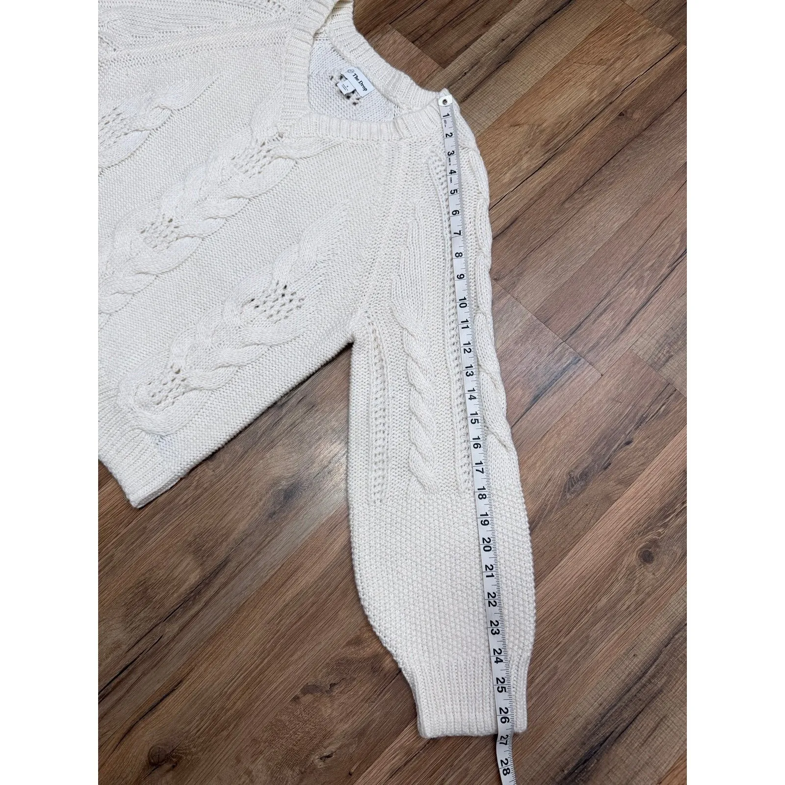 The Drop Women's Cable Knit Sweater Cream White Size S‎ Chunky V - Image 7