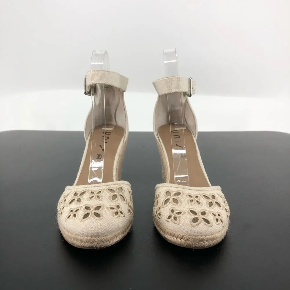 Unisa Unareia Cream Embroidered Eyelet Ankle Strap Espadrille Wedge Sandals 8 - Image 4