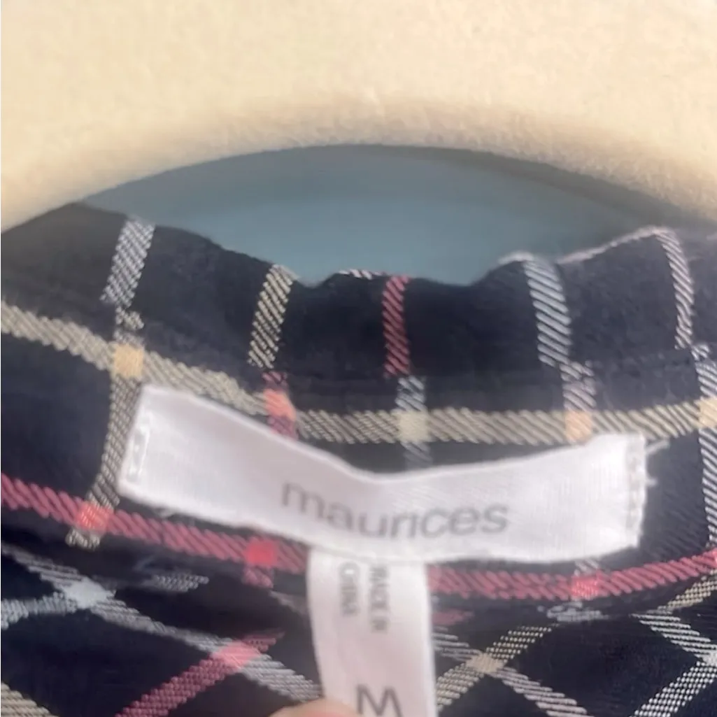 Maurice’s navy pink and yellow plaid button‎ down shirt women’s size M - Image 4