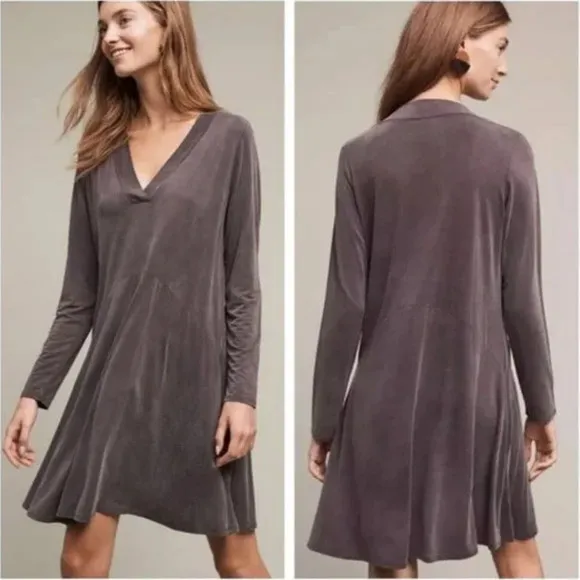 Anthropologie Dolan Left Coast V-Neck Long Sleeve Swing Pocket Dress in Grey, XS - Image 2
