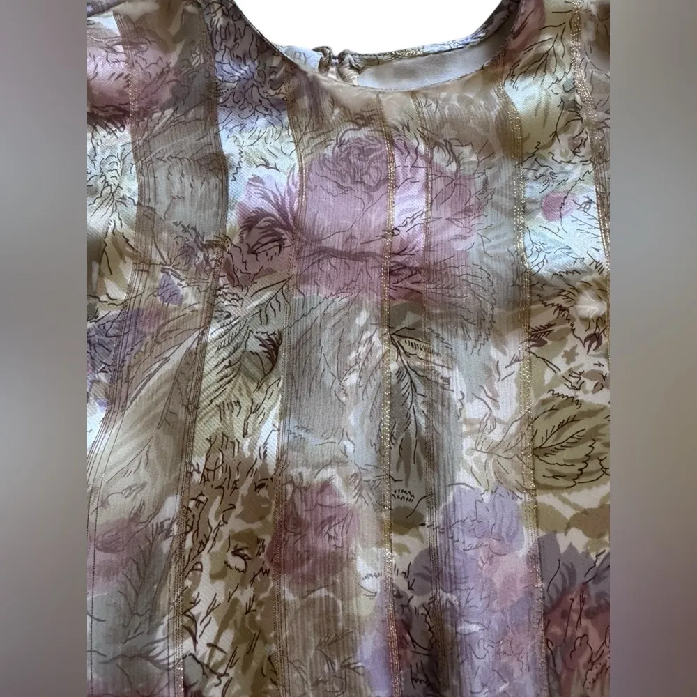 Judy Hornby vintage couture pastel floral metallic gold 100% silk dress size 6 Pink - Image 2