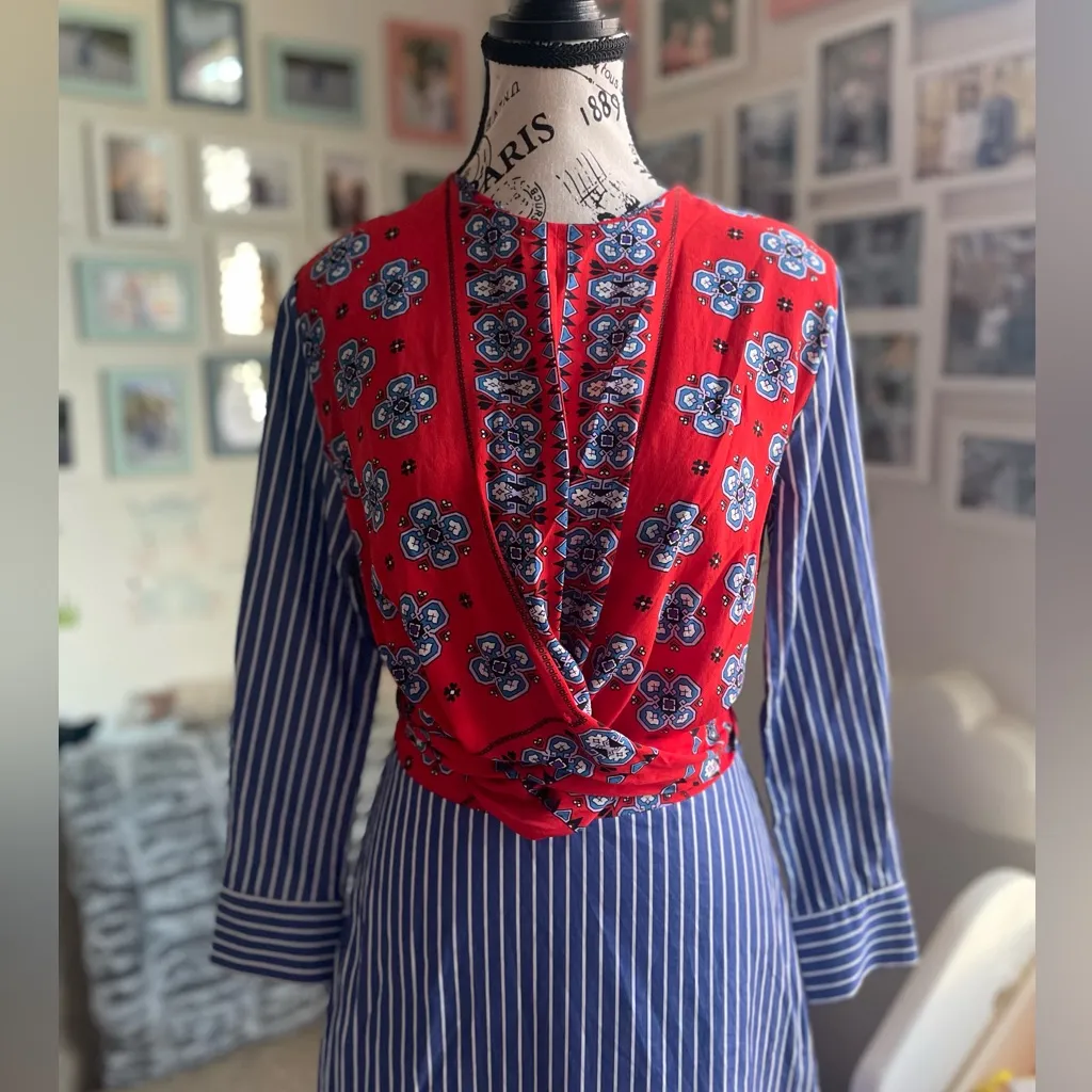 Sandro Isadora Scarf Print Striped Midi Dress - Image 2