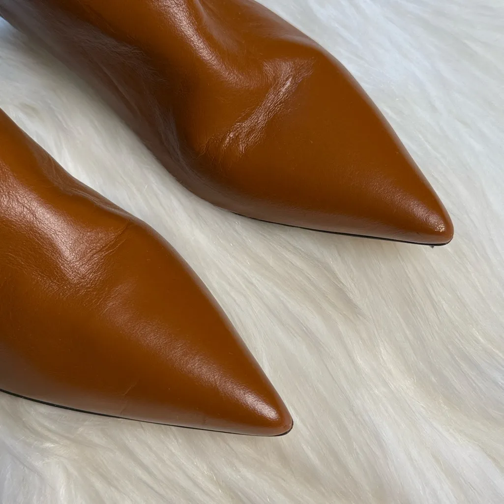 Souliers Martinez Brown Elena 60 mm Knee High Boots Tan Size 7 - Image 11