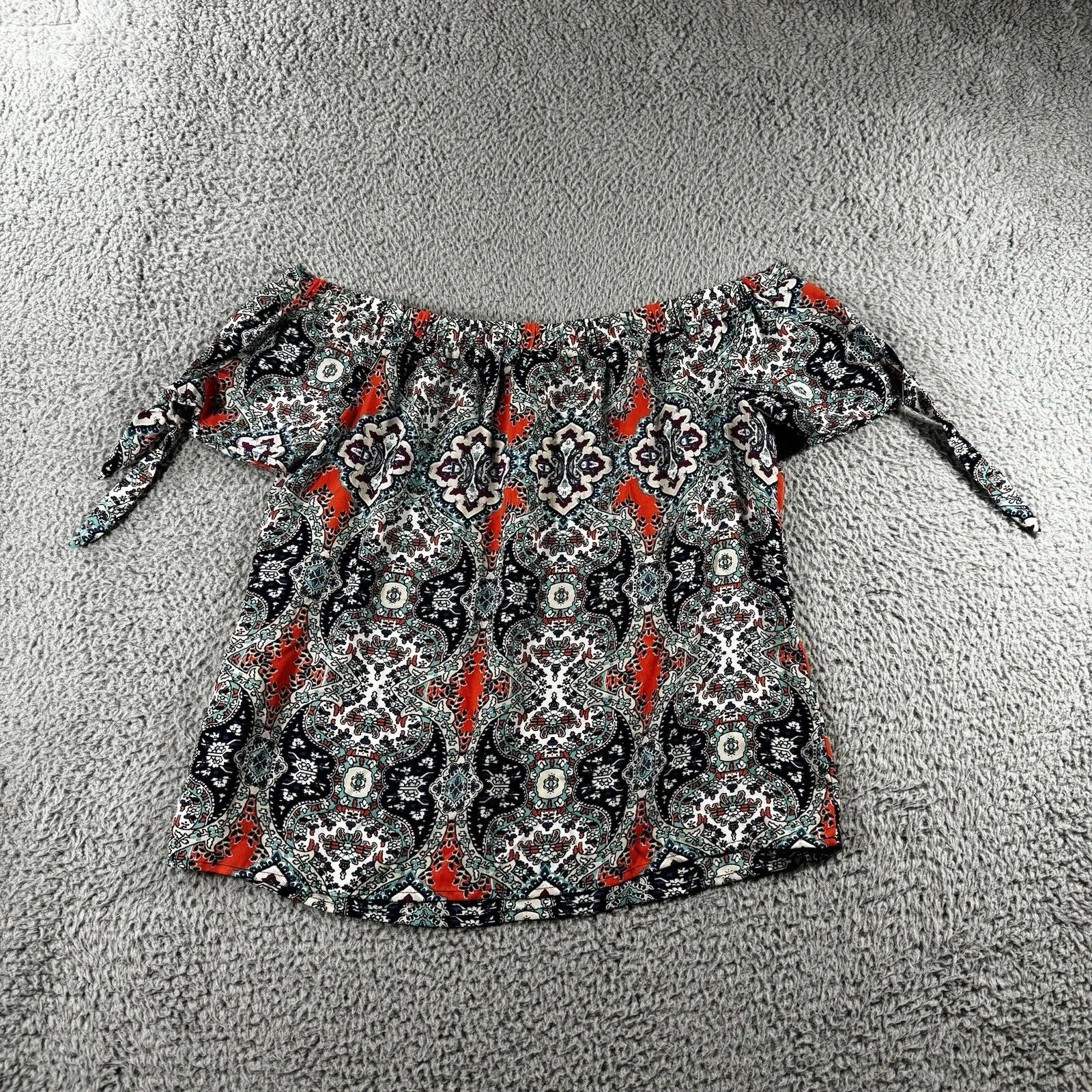 Society Girl Off Shoulder Blouse Women Medium Boho Cottagecore Geometric Peasant - Image 2