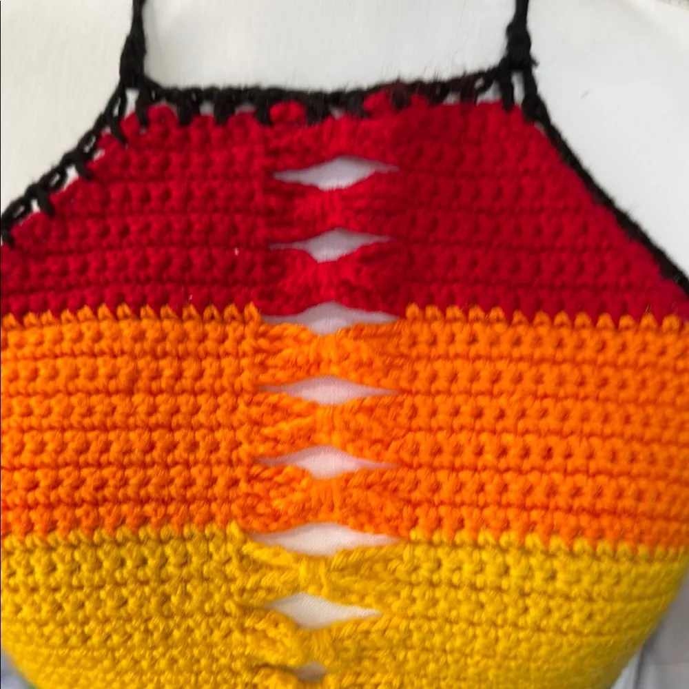 Handmade Multicolor Crochet Halter Top Red - Image 3