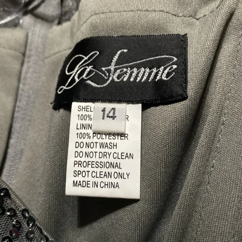 La Femme 28065 Sequined Shirred Trumpet Formal Dress Gunmetal 14 Mother of Bride - Image 5