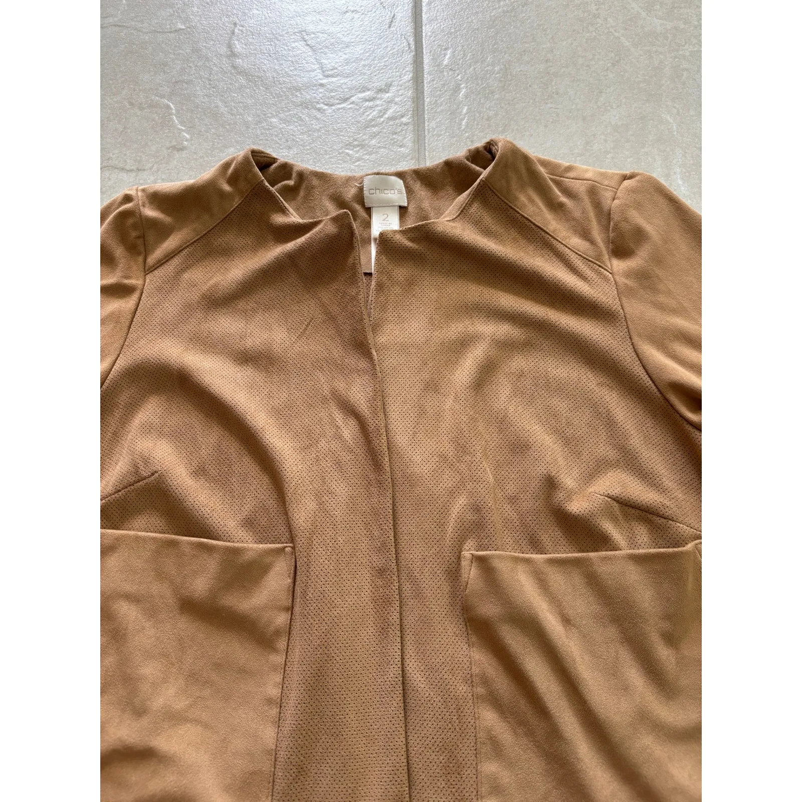 Chicos Jacket Womens 2 Large Camel Tan Suede Cascade Career Casual Quiet‎ Luxury - Image 5