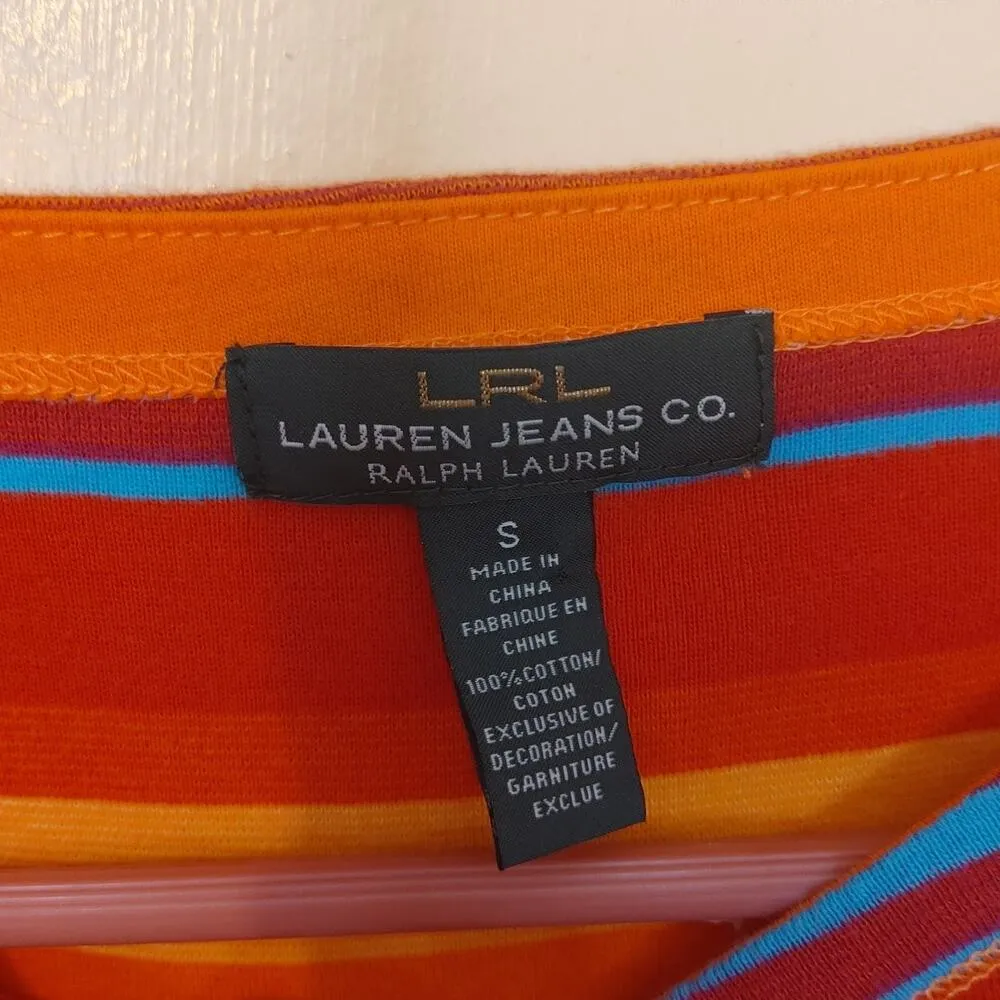 Laurens Jeans Company LRL Striped Long Sleeve Top Soft Green Label Blue Small Red - Image 9