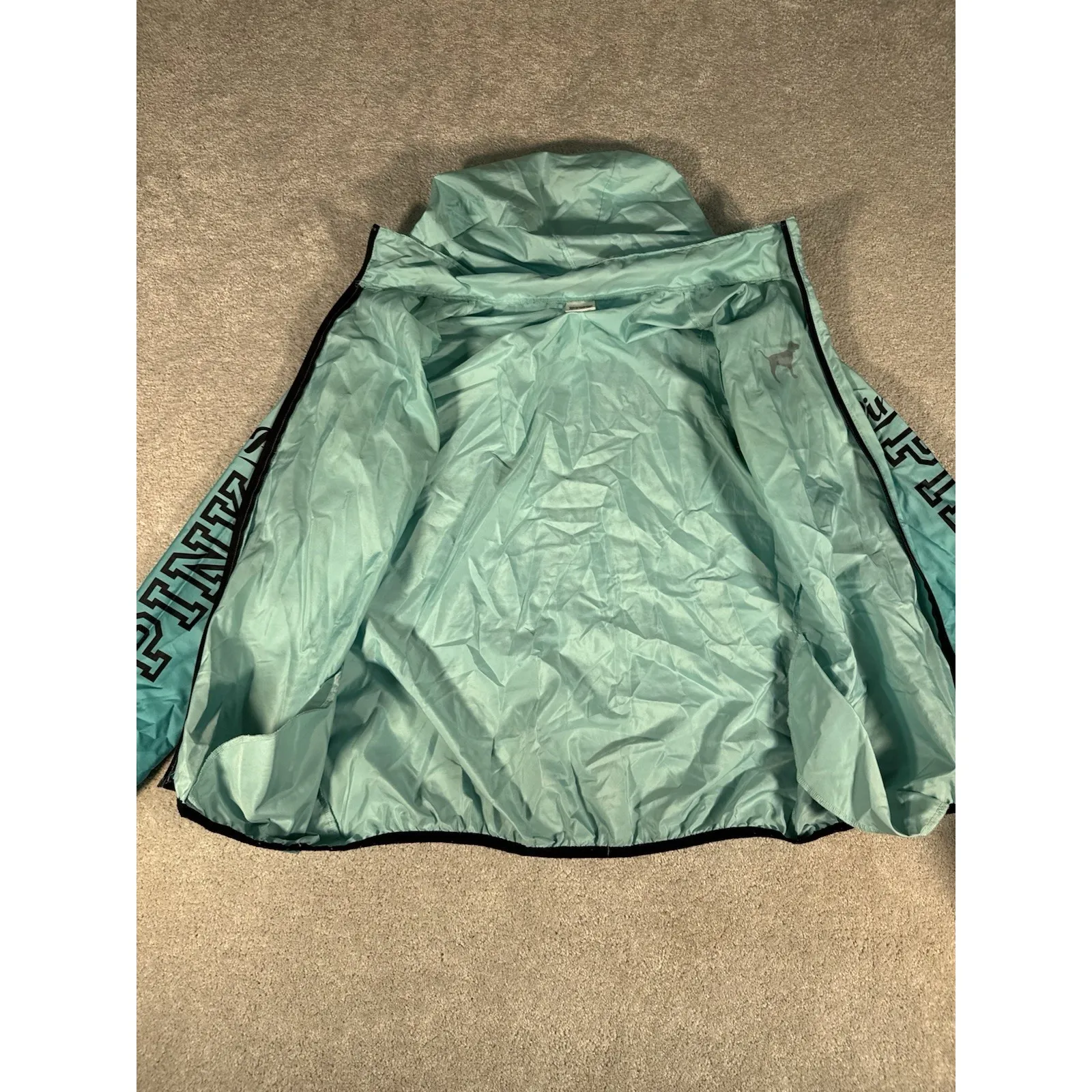 Victorias‎ Secret PINK Jacket XS Ombré Teal Full Zip Tuckaway Hood Windbreaker - Image 6