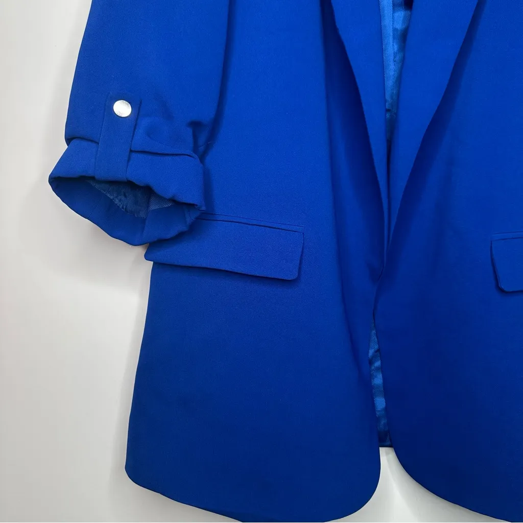 ZARA  Cobalt Blue Oversized Roll Sleeve Open Front Blazer Size Small - Image 5