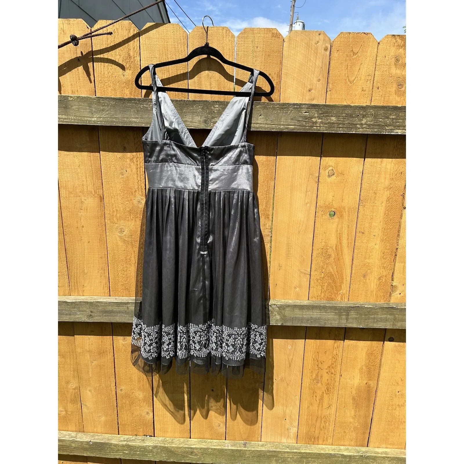 Night Way‎ Women's Sz 8 Silver with Black Tulle Beaded Gown Dress Vintage - Image 8