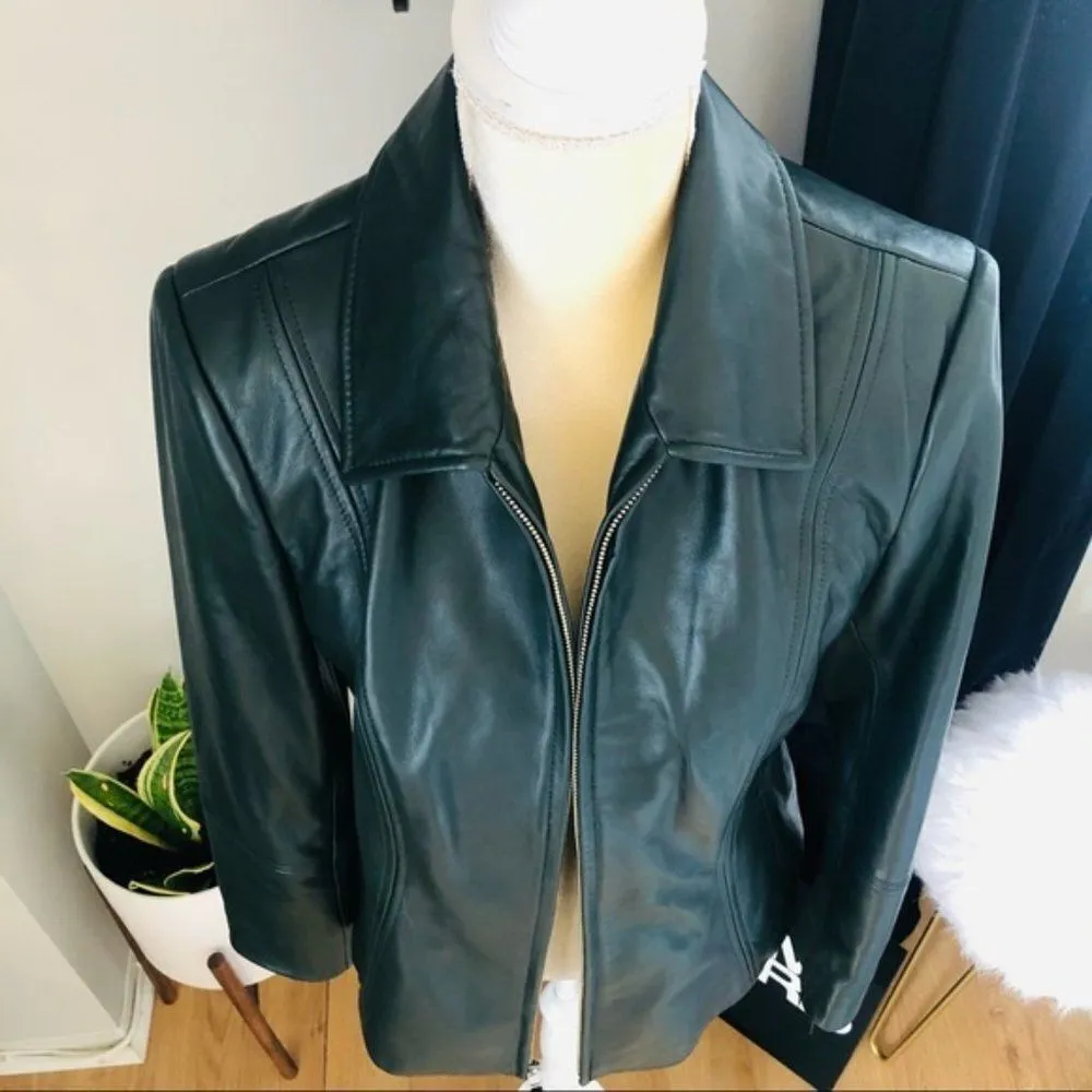 Preston & York Lambskin Leather Moto Jacket, Luxurious, Dark Green, Small, NWT‎ - Image 11