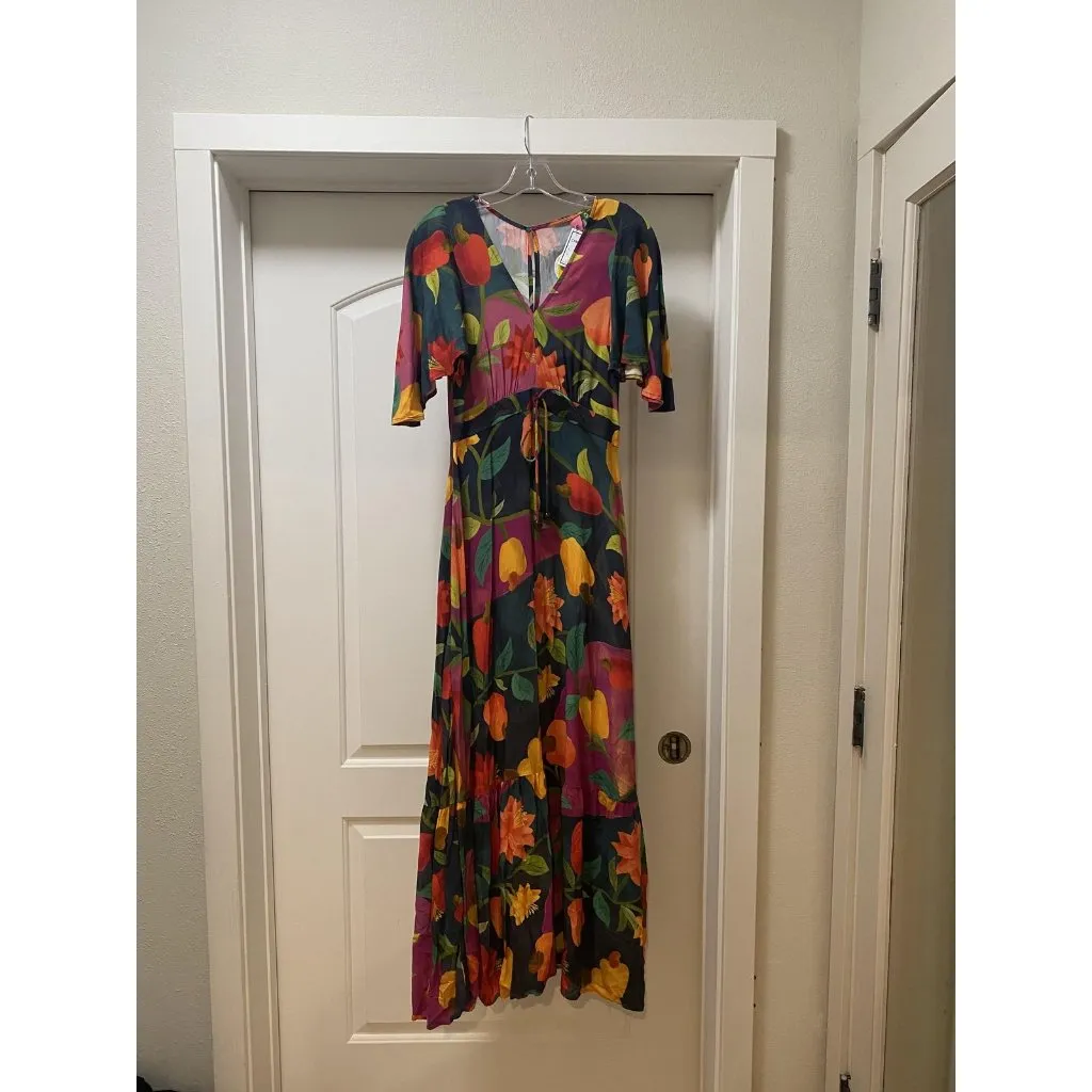 Farm Rio Danca De Caju Dress Womens Medium Multicolor Tropical Short Sleeve Maxi - Image 2