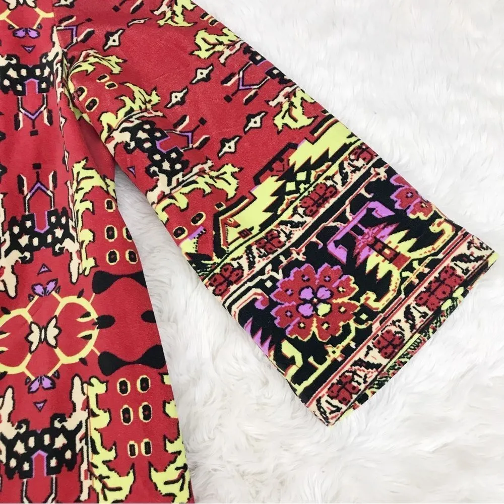 SOFT SURROUNDINGS Velvet Open Front Floral Print Kimono Jacket Red Black Small - Image 8