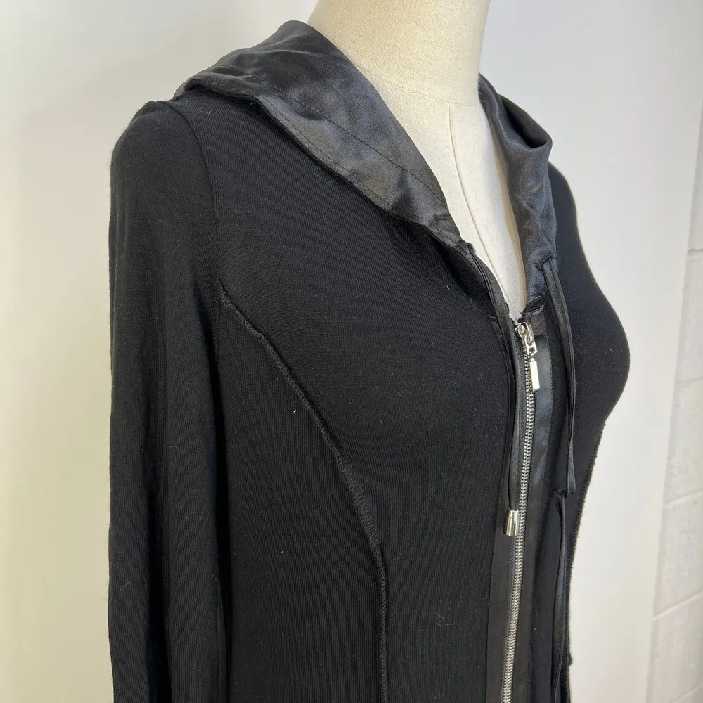 Vintage Joseph Ribkoff Satin Trim Hoodie Jacket Black - Image 2
