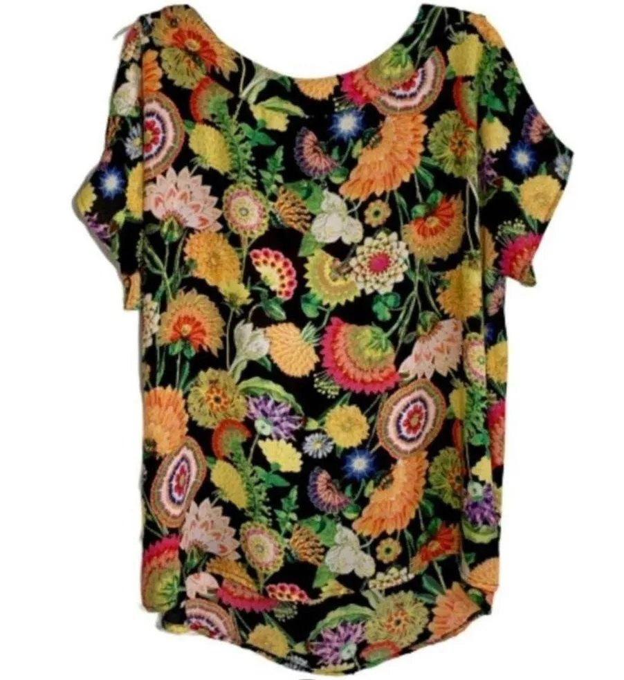 Investments Top Blouse Vivid Floral Tie Detailing Short Sleeve Scoop Neck Large - Image 9