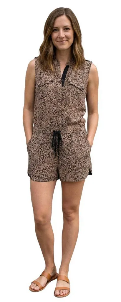 Robert Rodriguez Silk Romper Size 2 Animal Print Black Pink Designer Shorts - Image 1
