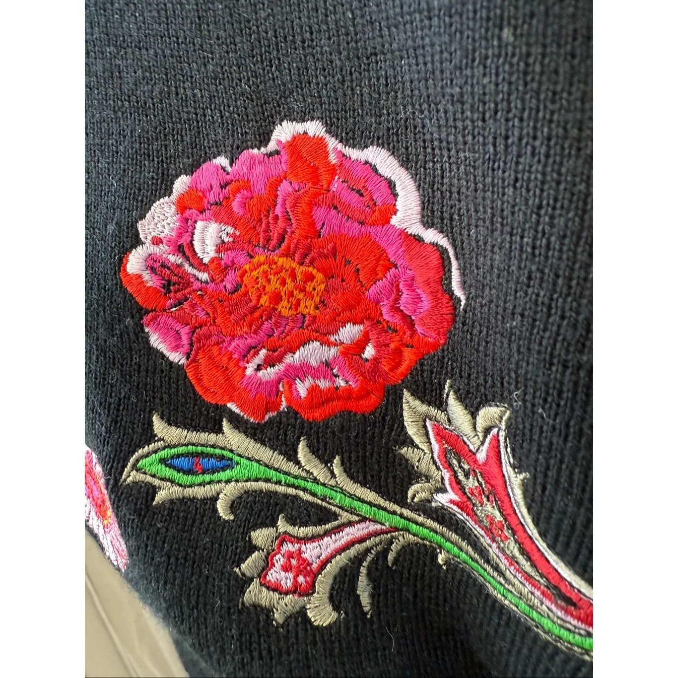 Bogner Black Mock Neck Colorful Embroidered Flowers Ski Sweater Wool Blend M Size M - Image 4