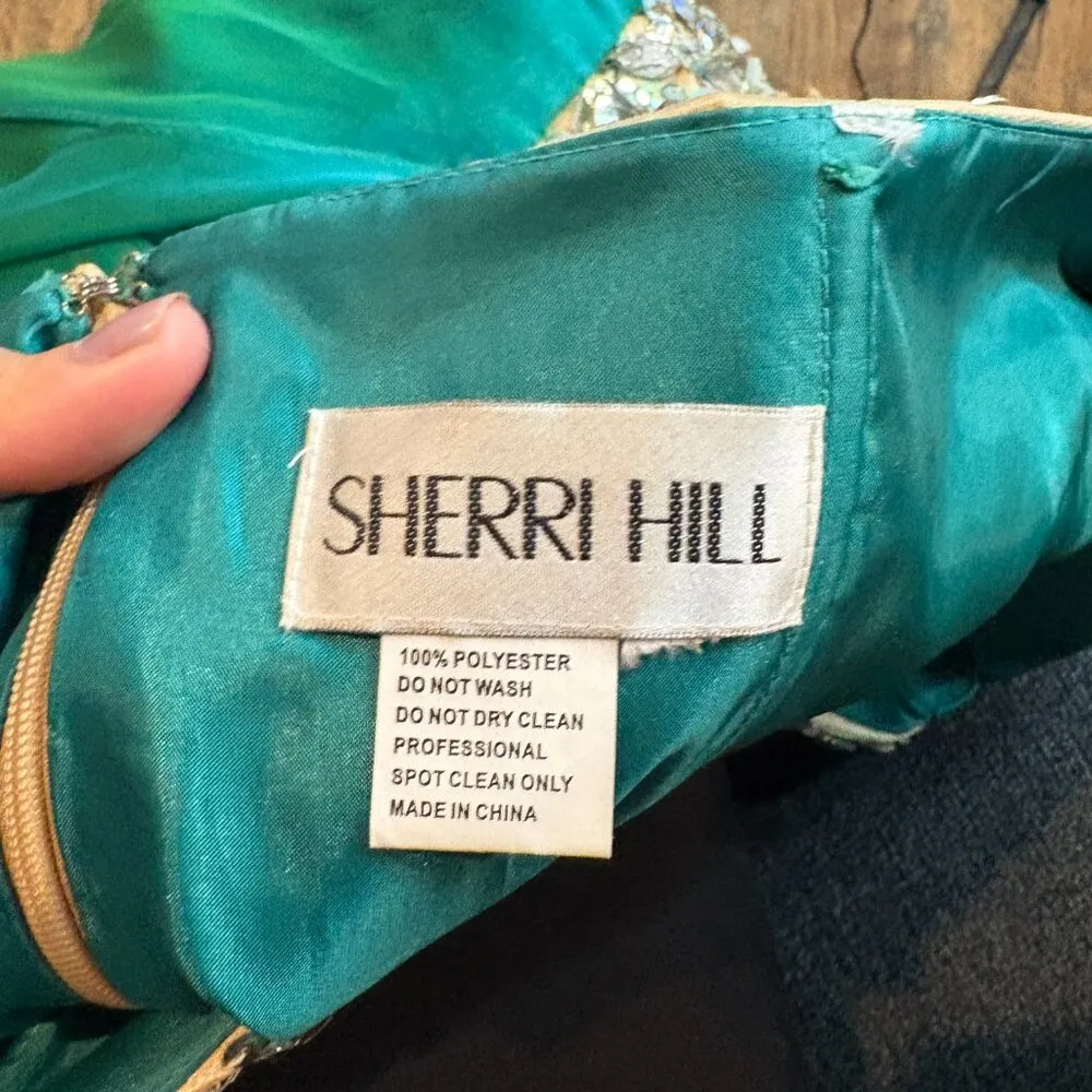Sherry Hill strapless embellished formal dress Style 1928 in Teal - Image 5