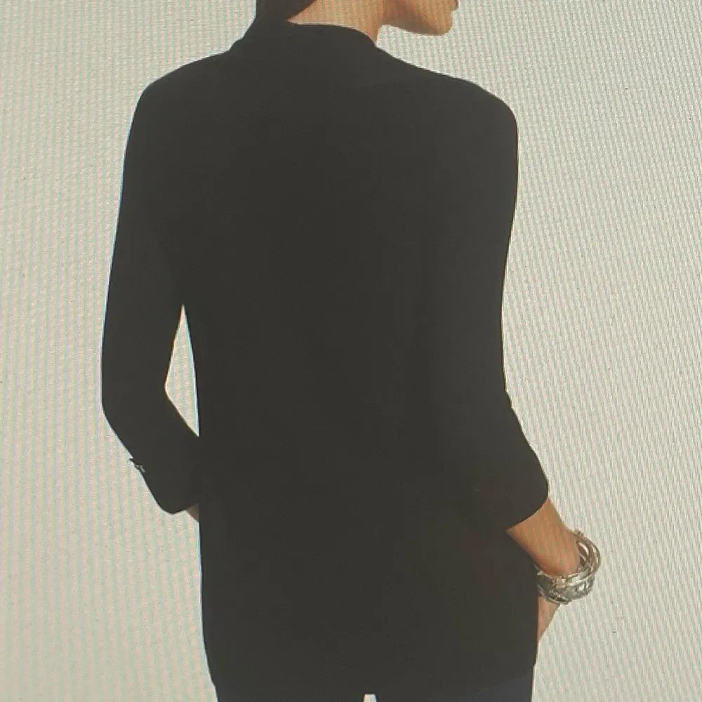 Chico’s black bamboo rayon open front cardigan with pockets, size 1 or M preppy - Image 4