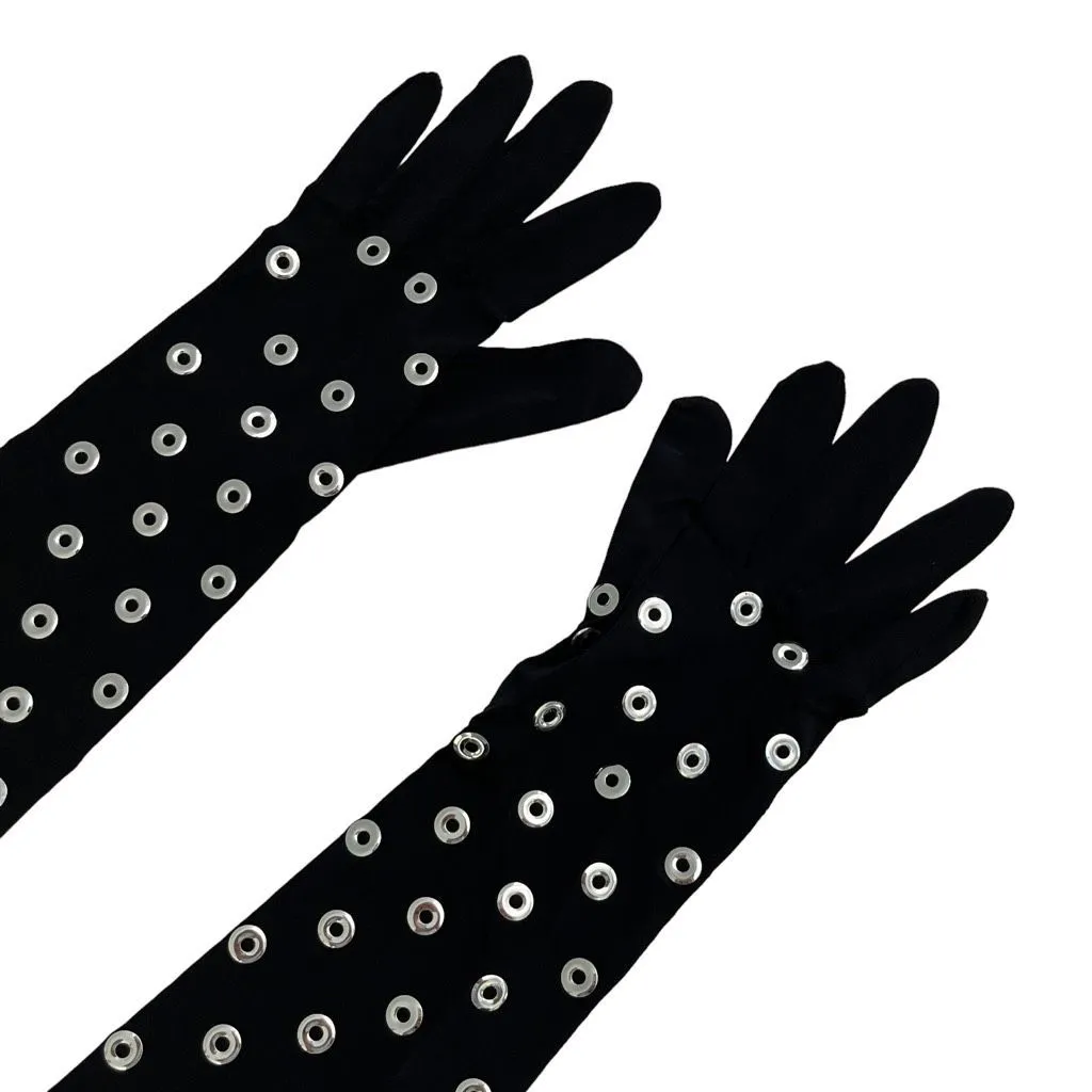 ALAÏA Eyelet Gloves in Noir & Argent‎ Black Size 8 - Image 5
