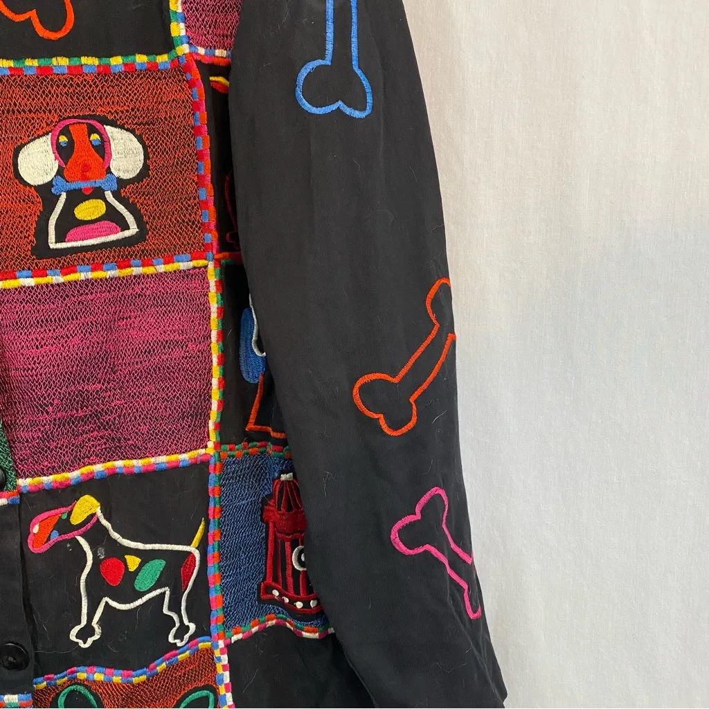 Michael Simon embroidered shirt jacket DOGS size large - Image 6